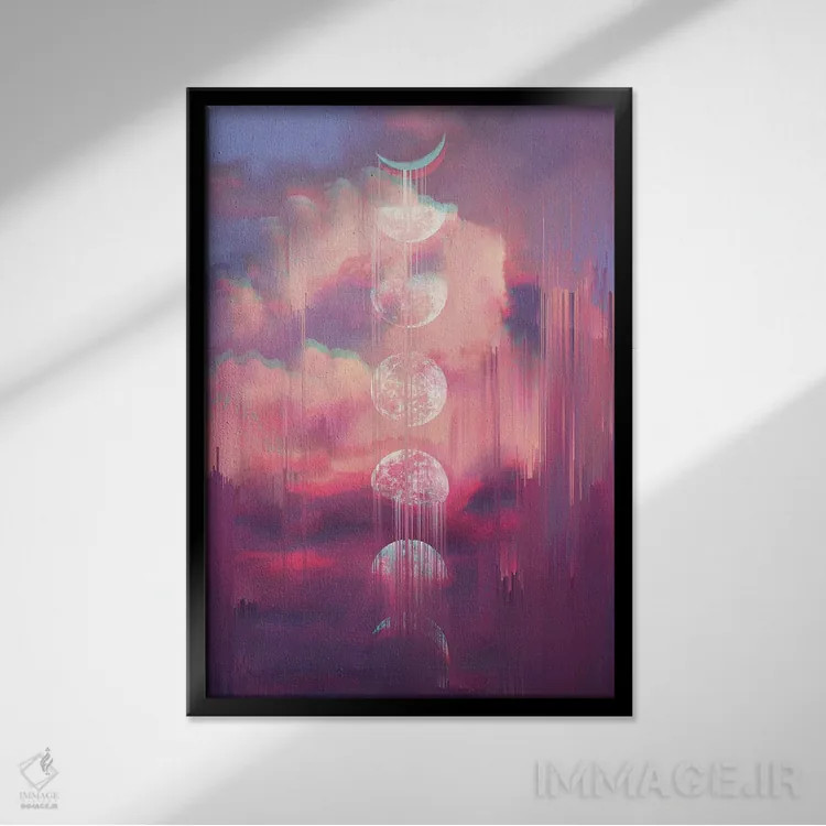 تابلو مدرن اختلالات زمان ماه اثر امانوئلا کاراتونی - نمای قابدار مشکی