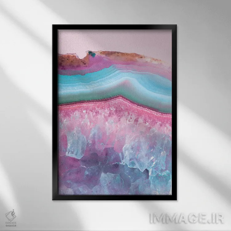 تابلو انتزاعی عقیق پاستلی اثر امانوئلا کاراتونی - نمای قابدار مشکی