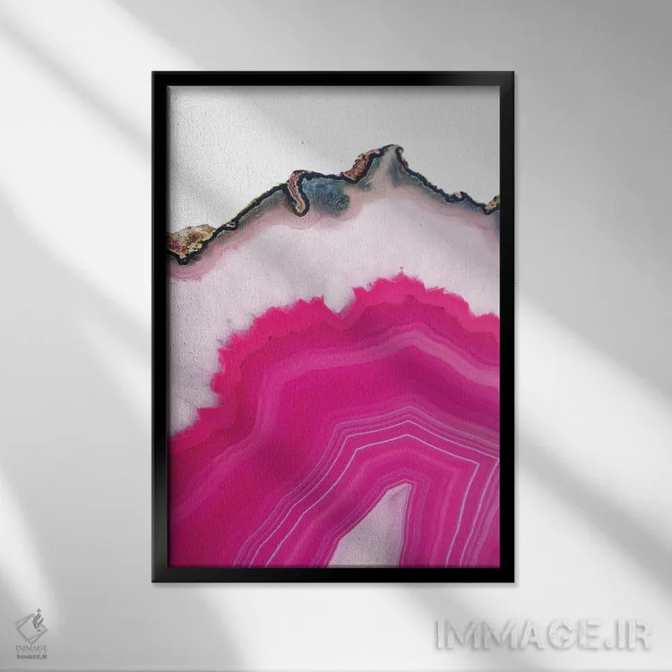 تابلو انتزاعی برش عقیق صورتی اثر امانوئلا کاراتونی - نمای قابدار مشکی