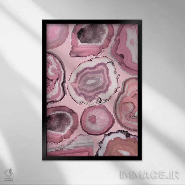 تابلو انتزاعی عقیق های صورتی اثر امانوئلا کاراتونی - نمای قابدار مشکی