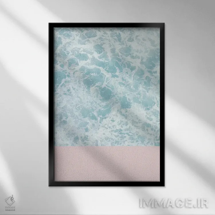 تابلو مینیمال صورتی بر روی دریا اثر امانوئلا کاراتونی - نمای قابدار مشکی