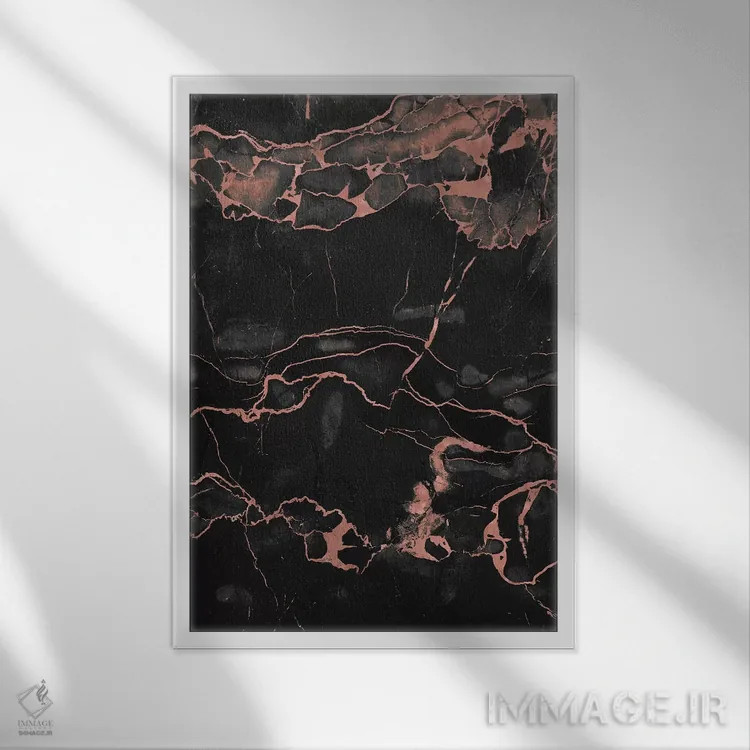 تابلو انتزاعی رزگلد روی مرمر مشکی اثر امانوئلا کاراتونی - نمای قابدار سفید