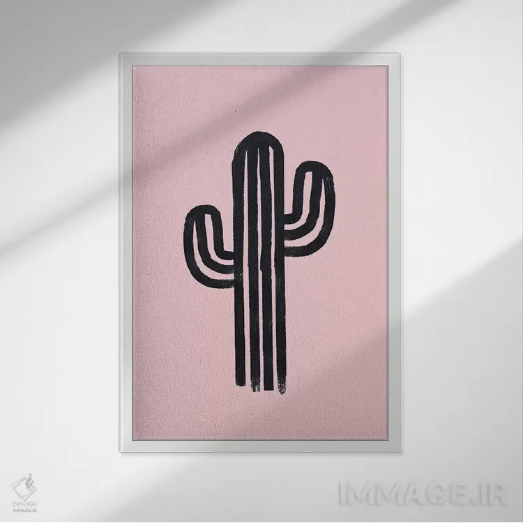 تابلو مینیمال کاکتوس خداگونه اثر امانوئلا کاراتونی - نمای قابدار سفید