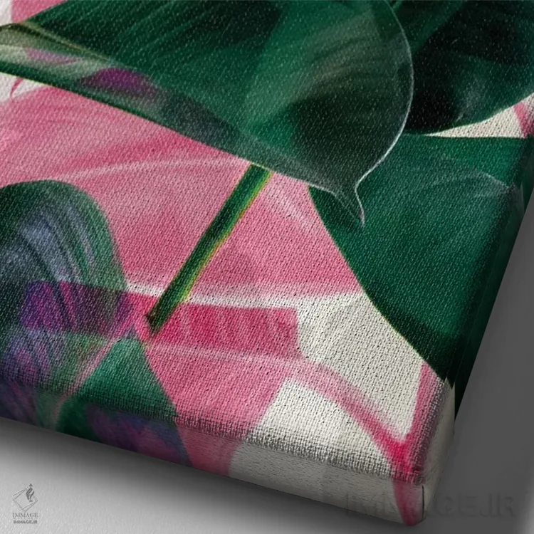 تابلو مدرن برگ های استوایی اثر امانوئلا کاراتونی - نمای نزدیک بافت بوم