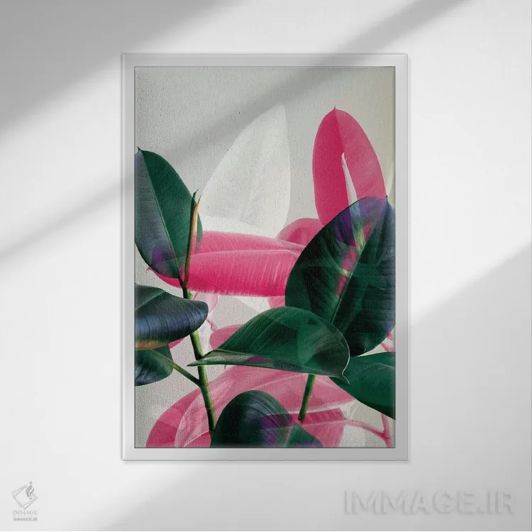 تابلو مدرن برگ های استوایی اثر امانوئلا کاراتونی - نمای قابدار سفید