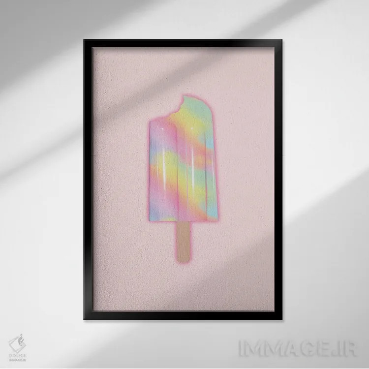 تابلو مینیمال پاپسیکل یونیکورن اثر امانوئلا کاراتونی - نمای قابدار مشکی