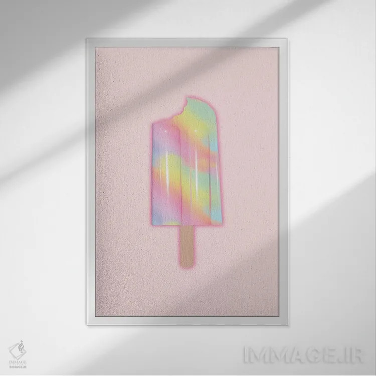 تابلو مینیمال پاپسیکل یونیکورن اثر امانوئلا کاراتونی - نمای قابدار سفید