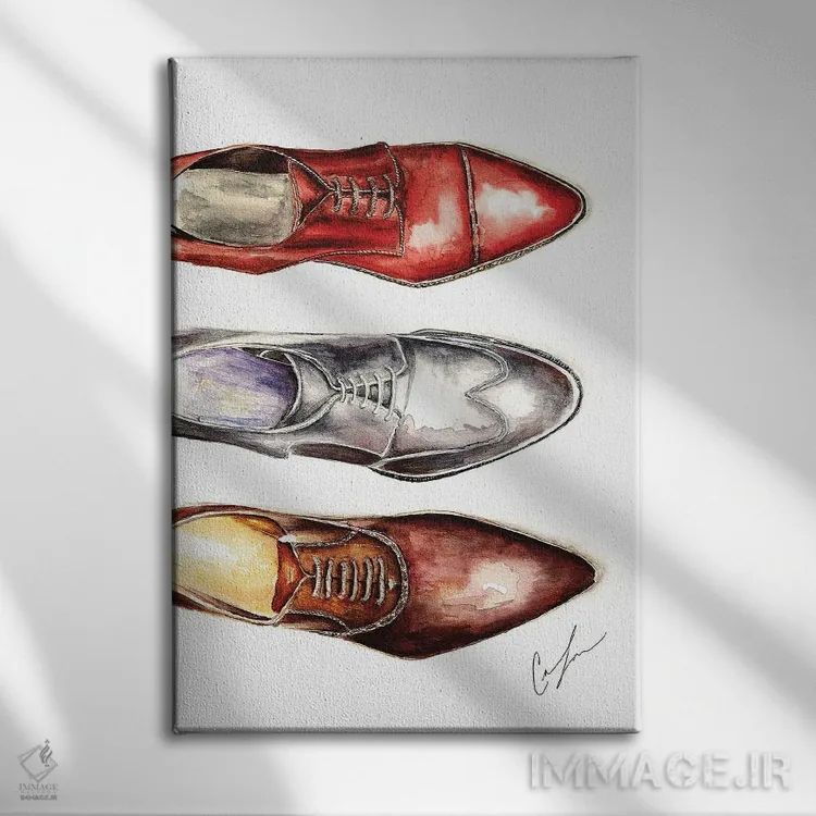تابلو دکوراتیو سه کفش اثر کلر تامپسون - نمای روبهرو روی دیوار