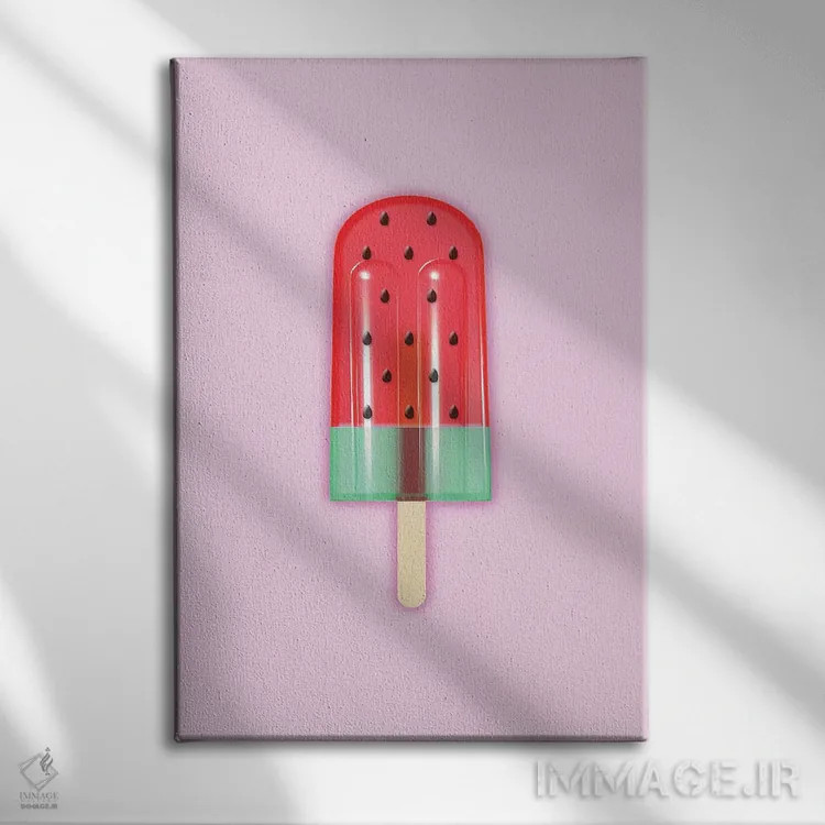 تابلو مینیمال پاپسیکل هندوانه ای اثر امانوئلا کاراتونی - نمای روبهرو روی دیوار