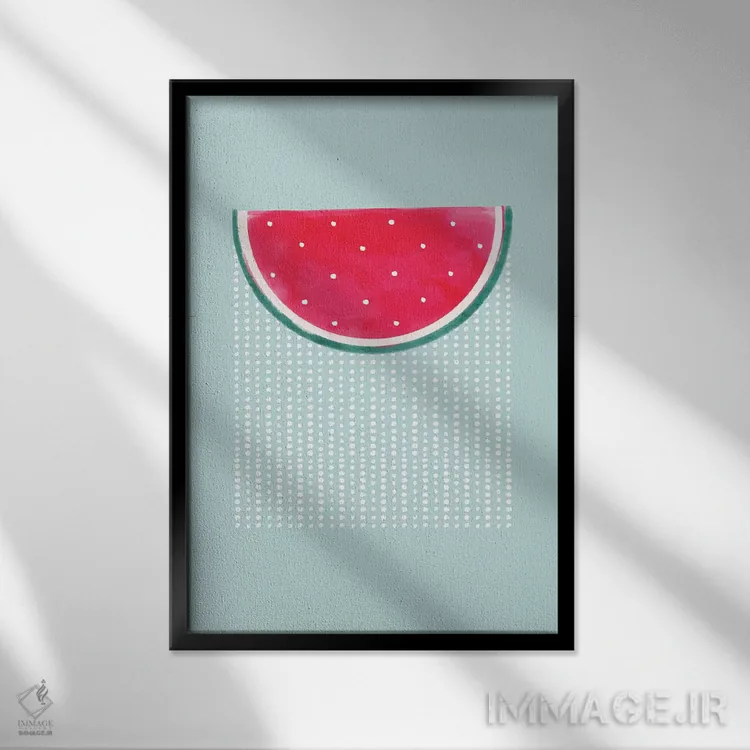 تابلو مینیمال باران هندوانه ای اثر امانوئلا کاراتونی - نمای قابدار مشکی