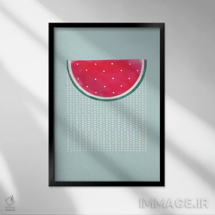 تابلو مینیمال باران هندوانه ای اثر امانوئلا کاراتونی - نمای قابدار مشکی