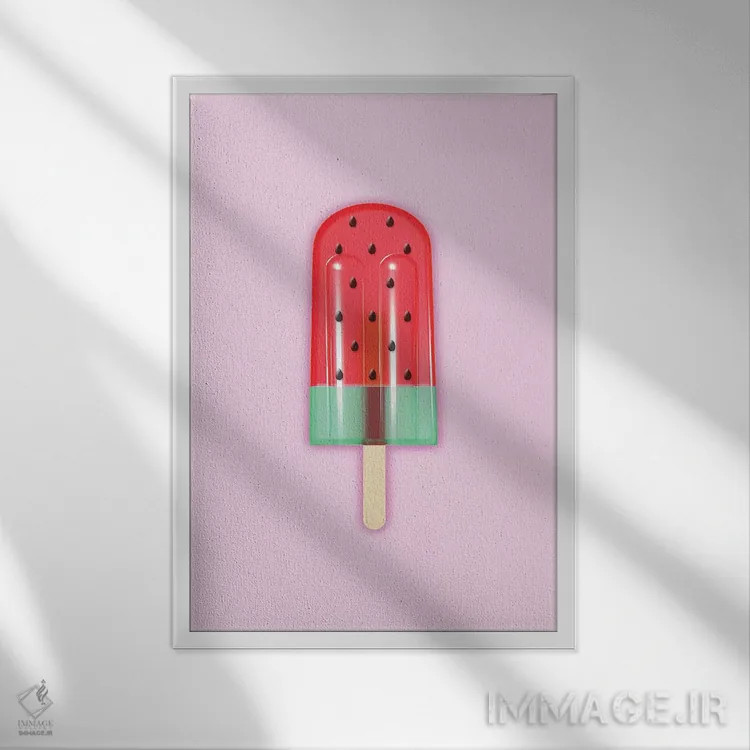 تابلو مینیمال پاپسیکل هندوانه ای اثر امانوئلا کاراتونی - نمای قابدار سفید