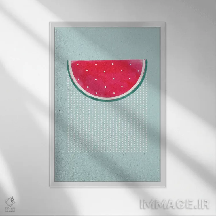 تابلو مینیمال باران هندوانه ای اثر امانوئلا کاراتونی - نمای قابدار سفید