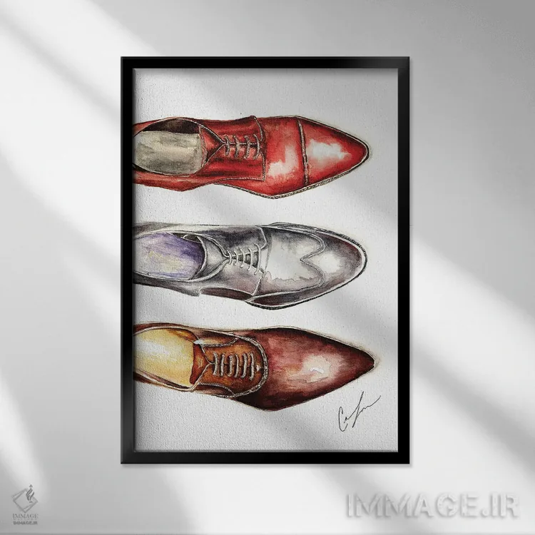 تابلو دکوراتیو سه کفش اثر کلر تامپسون - نمای قابدار مشکی