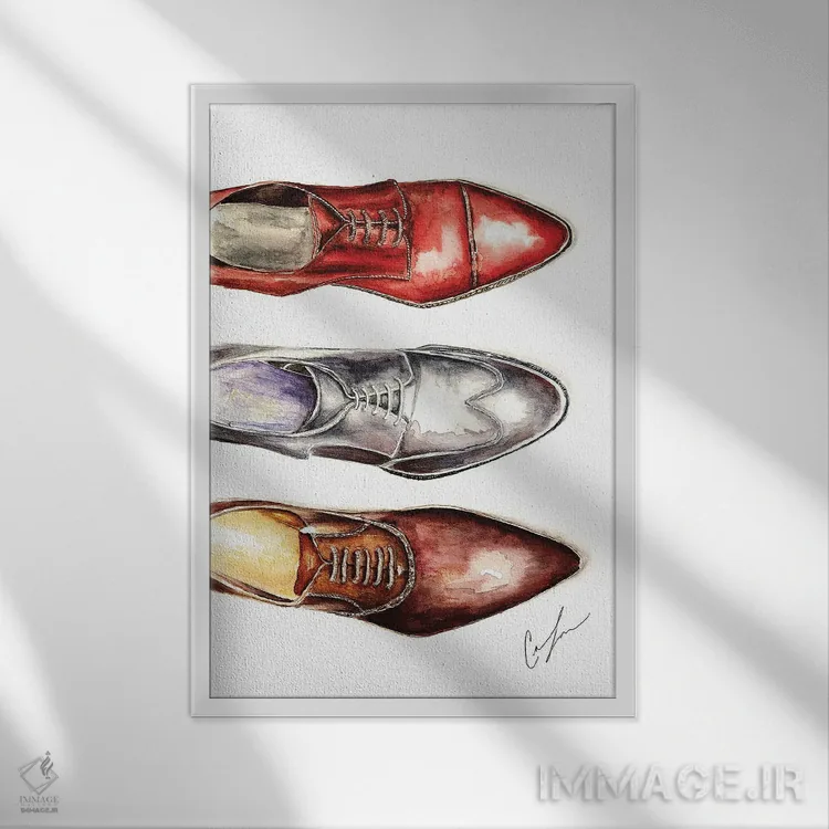 تابلو دکوراتیو سه کفش اثر کلر تامپسون - نمای قابدار سفید