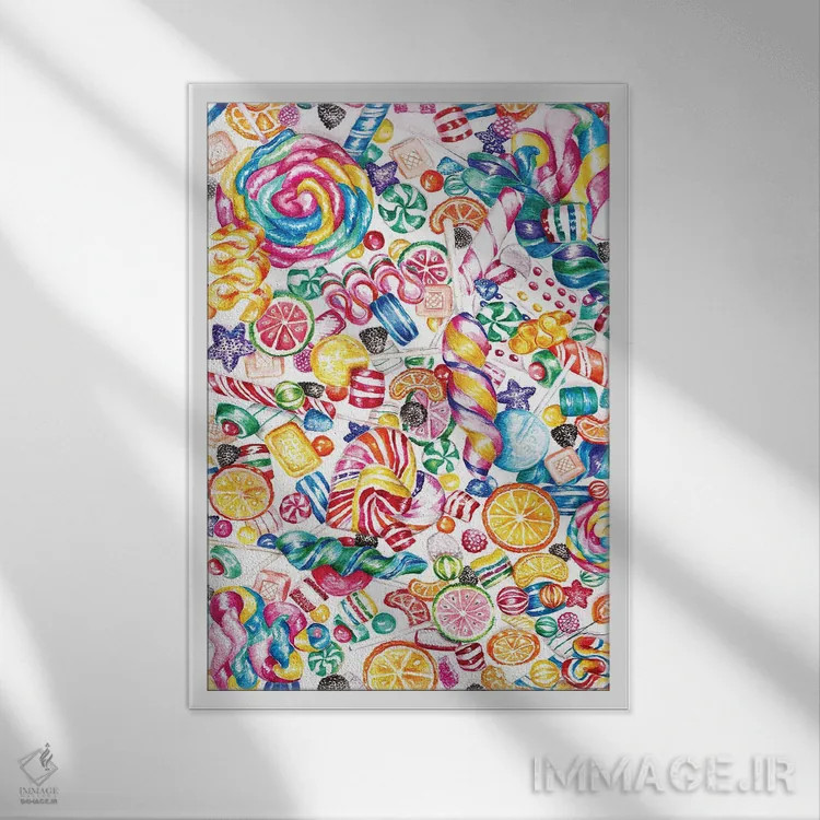 تابلو دکوراتیو آبنبات اثر کلر تامپسون - نمای قابدار سفید