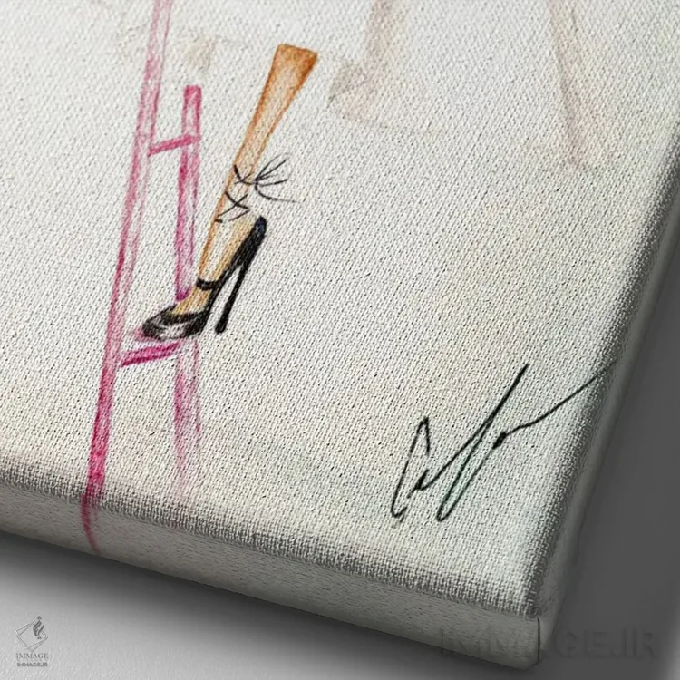 تابلو دکوراتیو نردبان صورتی اثر کلر تامپسون - نمای نزدیک بافت بوم