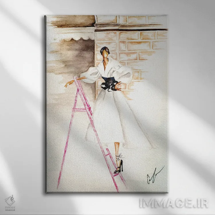 تابلو دکوراتیو نردبان صورتی اثر کلر تامپسون - نمای روبهرو روی دیوار