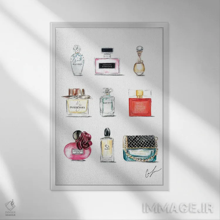تابلو دکوراتیو عطرها اثر کلر تامپسون - نمای قابدار سفید