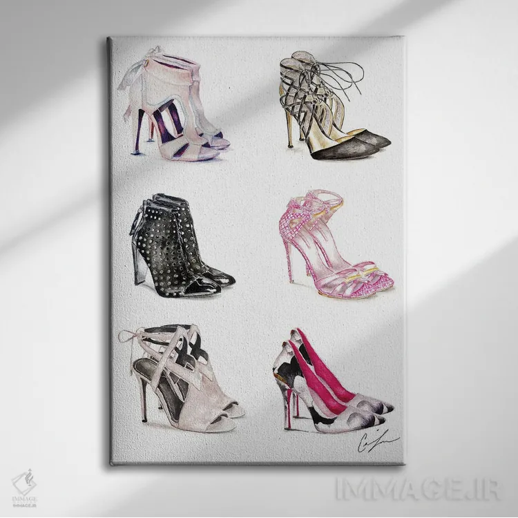 تابلو دکوراتیو بهشت کفش ها اثر کلر تامپسون - نمای روبهرو روی دیوار