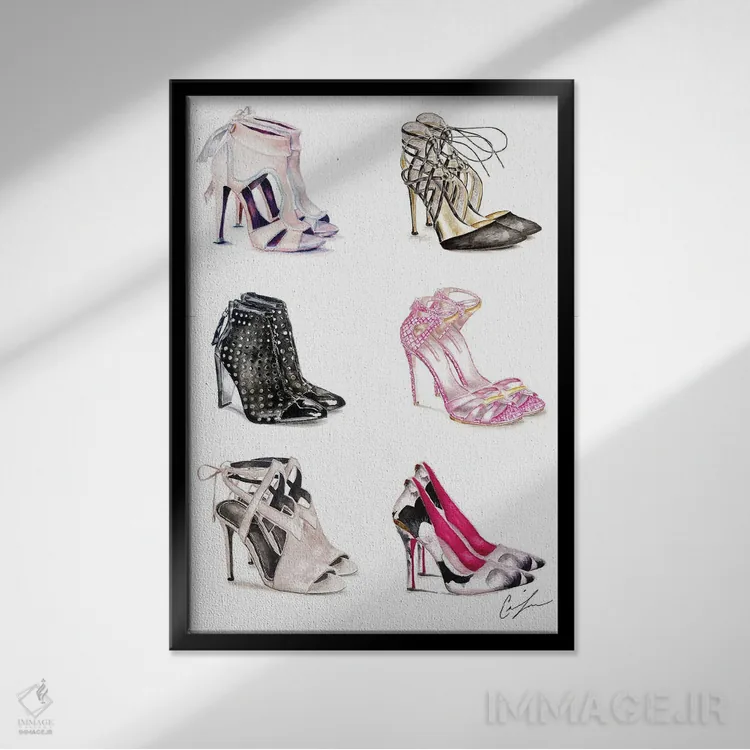 تابلو دکوراتیو بهشت کفش ها اثر کلر تامپسون - نمای قابدار مشکی