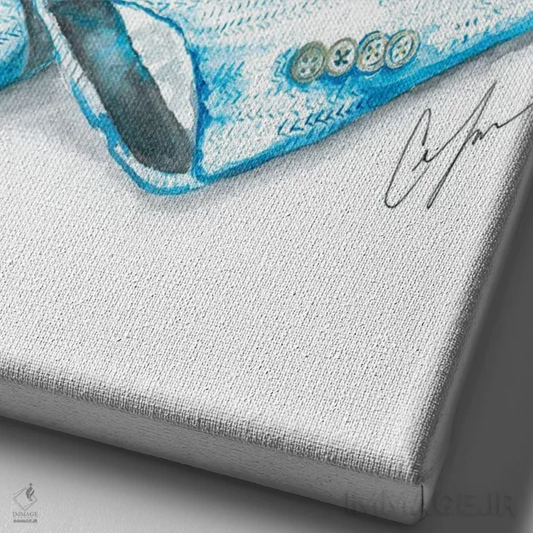 تابلو دکوراتیو کفش و پارچه توئید اثر کلر تامپسون - نمای نزدیک بافت بوم