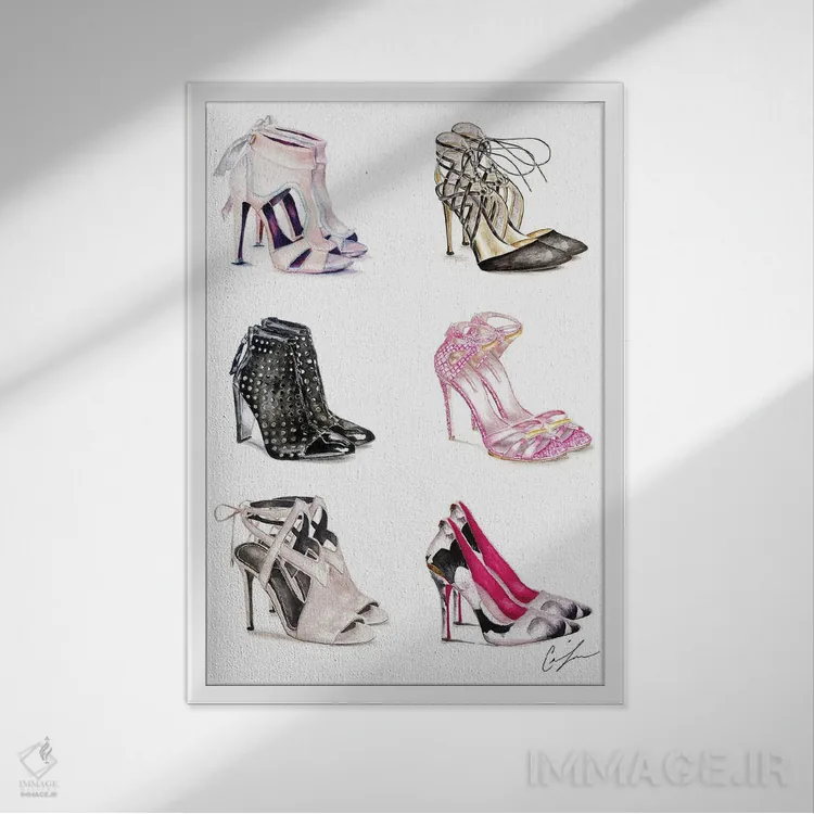 تابلو دکوراتیو بهشت کفش ها اثر کلر تامپسون - نمای قابدار سفید