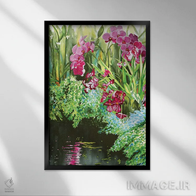 تابلو دکوراتیو شادی ارکیده اثر کریستین ریشو - نمای قابدار مشکی