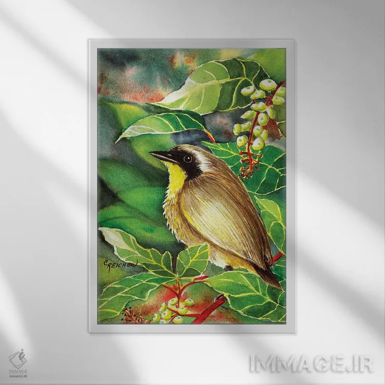 تابلو دکوراتیو گلو زرد معمولی اثر کریستین ریشو - نمای قابدار سفید