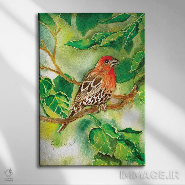 تابلو دکوراتیو فنچ خانگی اثر کریستین ریشو - نمای روبهرو روی دیوار