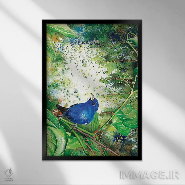 تابلو دکوراتیو ایندیگو بانتینگ اثر کریستین ریشو - نمای قابدار مشکی