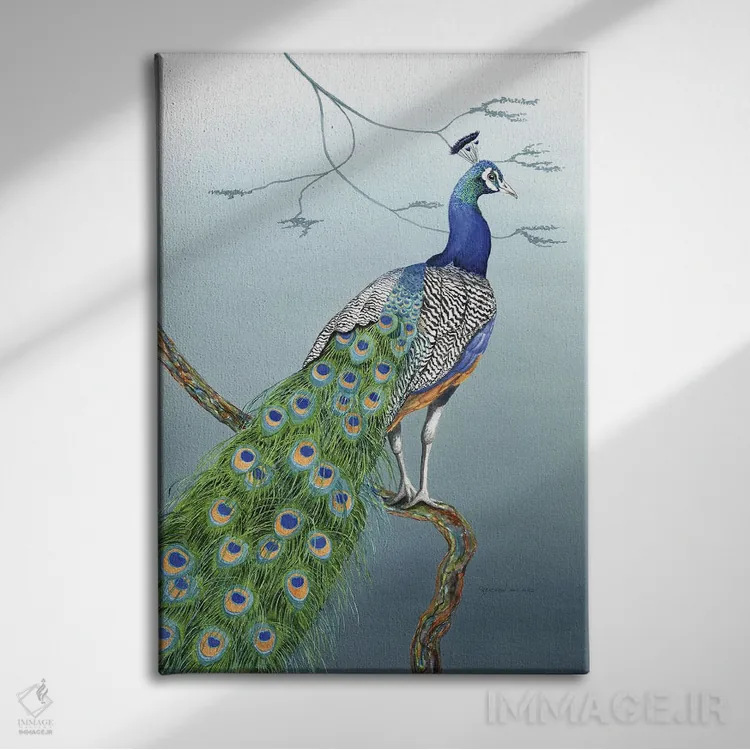 تابلو دکوراتیو باشکوه مثل یک طاووس اثر کریستین ریشو - نمای روبهرو روی دیوار
