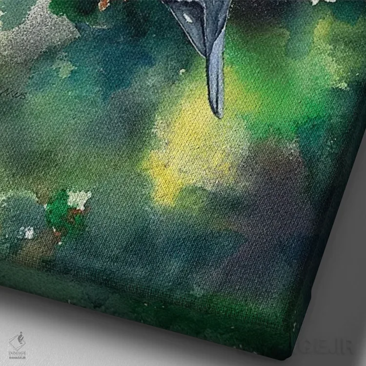 تابلو دکوراتیو مرغ ماهی خوار کنجکاو اثر کریستین ریشو - نمای نزدیک بافت بوم