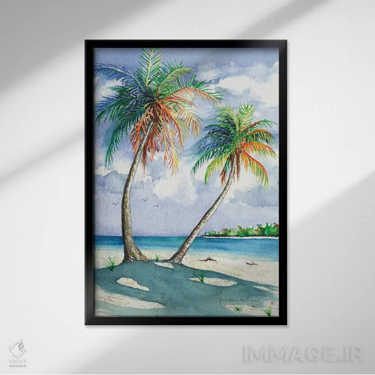 تابلو دکوراتیو سایه نخل ها اثر کریستین ریشو - نمای قابدار مشکی