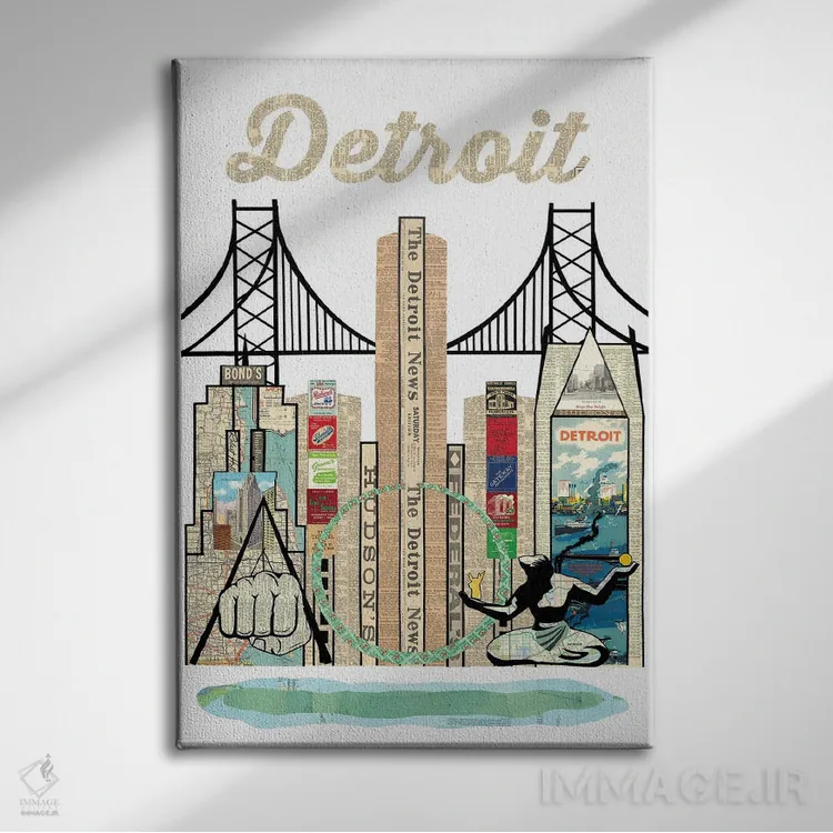 تابلو دکوراتیو خط افق دیترویت اثر پیپر کاتز - نمای روبهرو روی دیوار