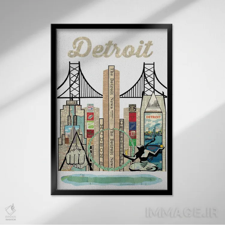 تابلو دکوراتیو خط افق دیترویت اثر پیپر کاتز - نمای قابدار مشکی