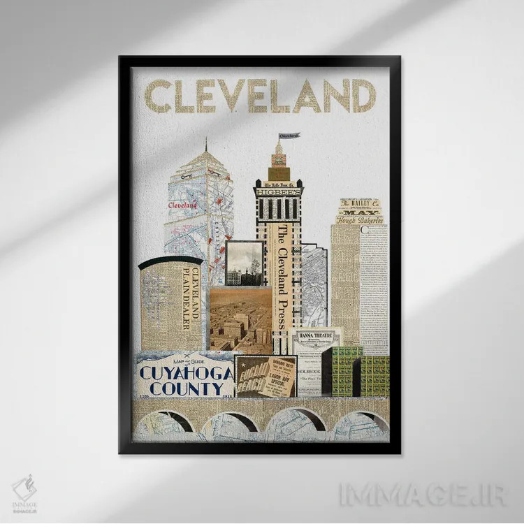 تابلو دکوراتیو نسخه ویژه افق کلیولند اثر پیپر کاتز - نمای قابدار مشکی