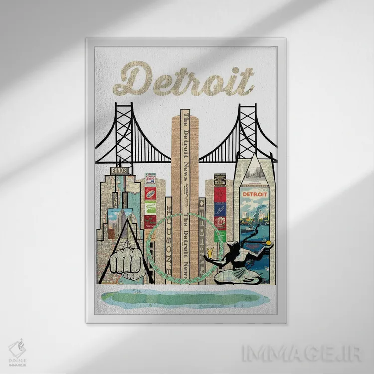 تابلو دکوراتیو خط افق دیترویت اثر پیپر کاتز - نمای قابدار سفید