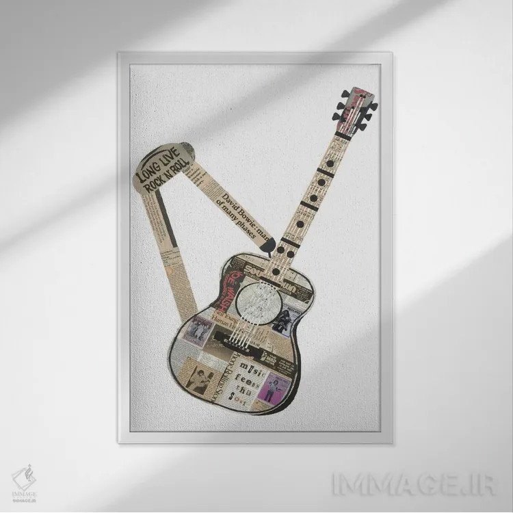 تابلو دکوراتیو گیتار اثر پیپر کاتز - نمای قابدار سفید