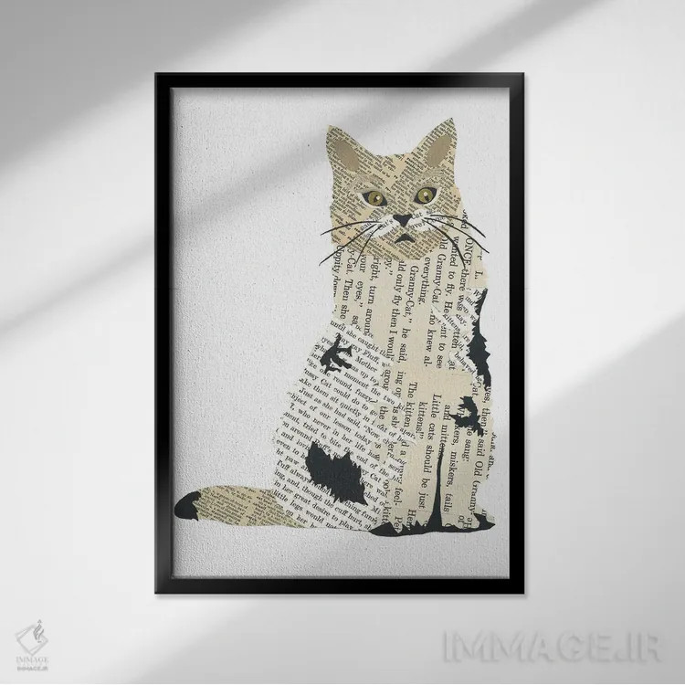 تابلو دکوراتیو گربه اثر پیپر کاتز - نمای قابدار مشکی
