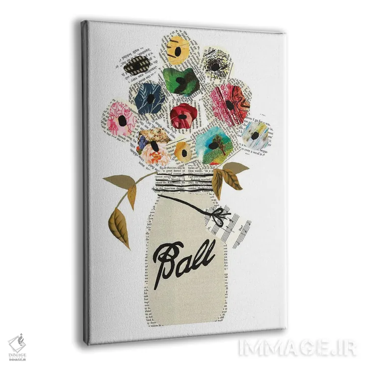 تابلو مدرن دسته گل در شیشه میسون اثر پیپر کاتز - نمای پرسپکتیو محصول