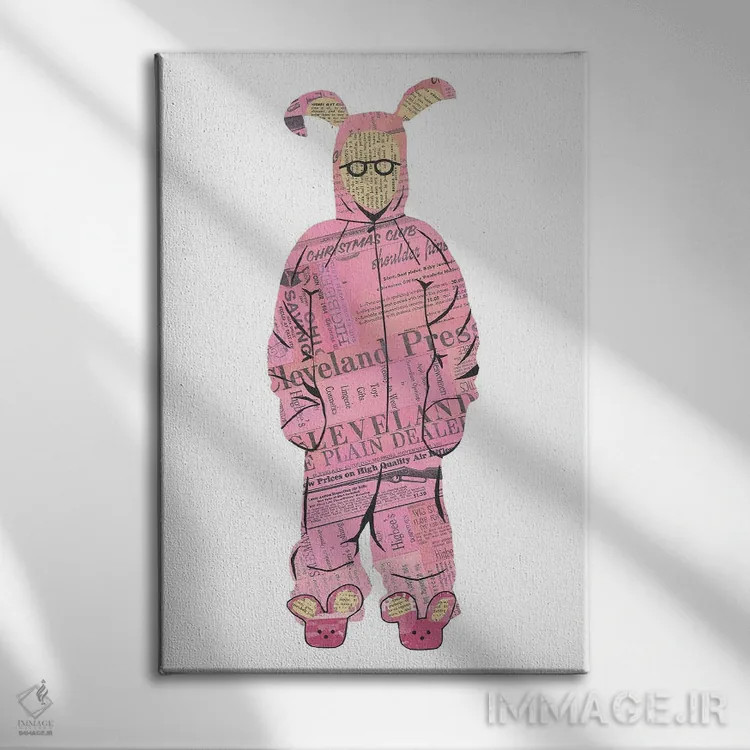 تابلو دکوراتیو رالفی خرگوش صورتی اثر پیپر کاتز - نمای روبهرو روی دیوار