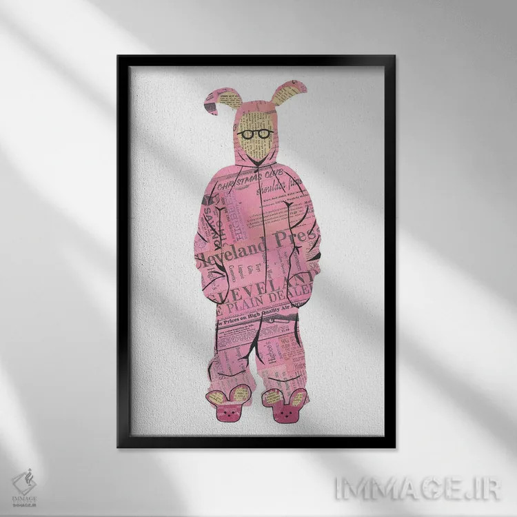 تابلو دکوراتیو رالفی خرگوش صورتی اثر پیپر کاتز - نمای قابدار مشکی