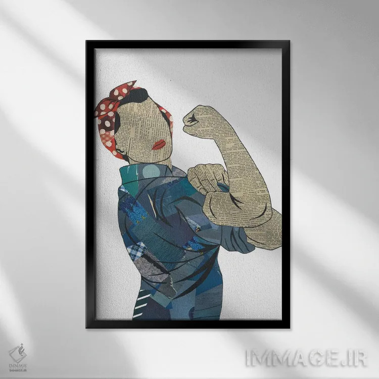 تابلو دکوراتیو روزی پرچ کن اثر پیپر کاتز - نمای قابدار مشکی