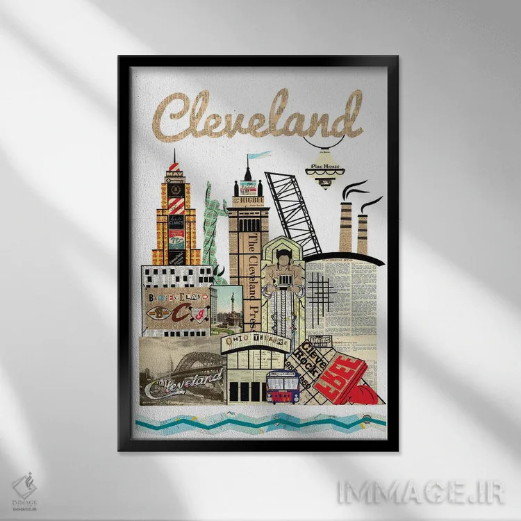 تابلو دکوراتیو خط افق کلیولند اثر پیپر کاتز - نمای قابدار مشکی