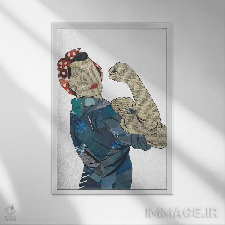 تابلو دکوراتیو روزی پرچ کن اثر پیپر کاتز - نمای قابدار سفید