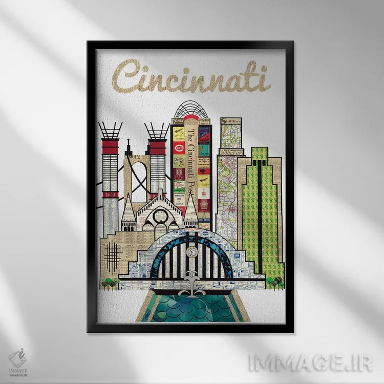 تابلو دکوراتیو خط افق عمودی سینسیناتی اثر پیپر کاتز - نمای قابدار مشکی