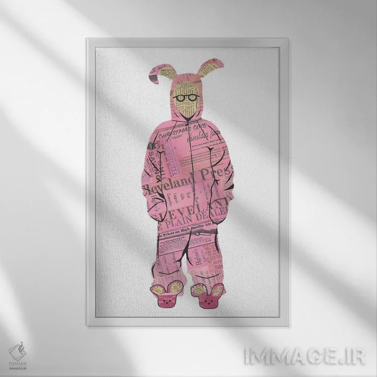 تابلو دکوراتیو رالفی خرگوش صورتی اثر پیپر کاتز - نمای قابدار سفید