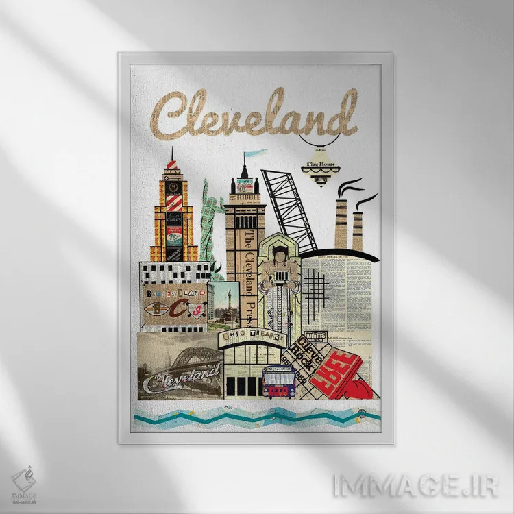 تابلو دکوراتیو خط افق کلیولند اثر پیپر کاتز - نمای قابدار سفید