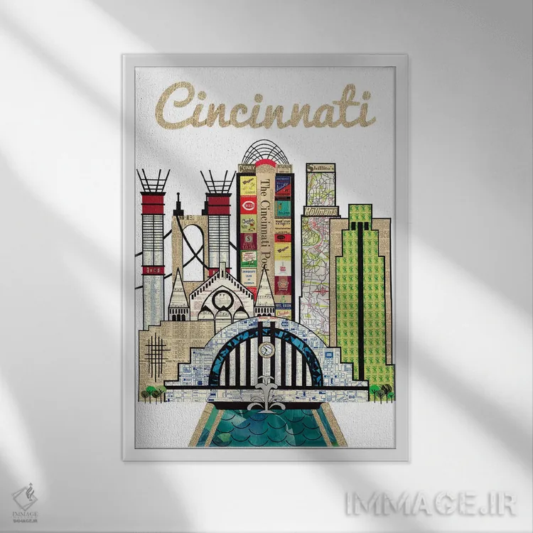 تابلو دکوراتیو خط افق عمودی سینسیناتی اثر پیپر کاتز - نمای قابدار سفید